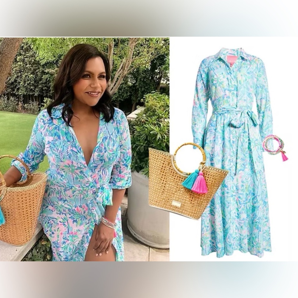 Lilly Pulitzer Blue and Green Patterned Shirt Dress